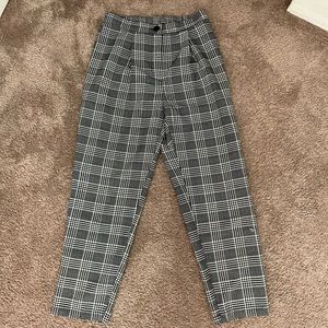 Black and white plaid straight leg pants